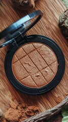 Poster - Shimmering Bronze Cosmetic Highlighter on Wooden Surface Background