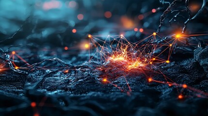 Leinwandbilder - Futuristic city connected by glowing digital threads sci-fi landscape visual art nighttime abstract concept