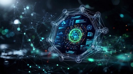 Poster - Futuristic holographic dashboard visualization tech hub digital interface sci-fi environment overview innovative design