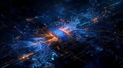 Fototapete - Visual representation of futuristic ai integration in business systems and digital landscapes
