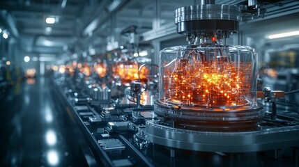 Poster - Automated production line showcasing data visualization in a high-tech factory environment