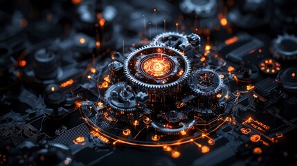 Fototapete - Automated process visualization inspires innovation in technology industrial environment digital art tech perspective
