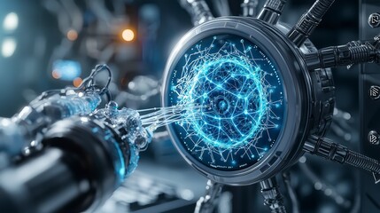 Fototapete - Ai technology interface futuristic lab digital artwork high-tech environment macro view hyperrealistic visualization