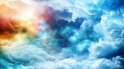 Leinwandbilder - Digital cloudscape interconnectivity virtual realm digital art serene environment aerial view abstract concept