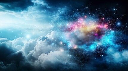 Fototapete - Vibrant digital cloudscape art imaginative environment abstract conceptual visualization mystical atmosphere