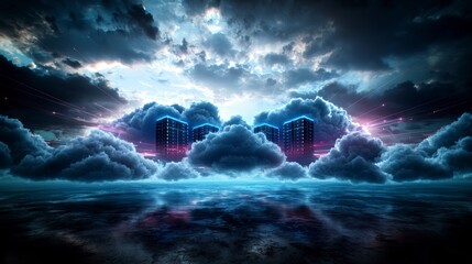 Leinwandbilder - Serene digital landscape futuristic cloud servers in a tranquil technology environment - high-resolution artwork