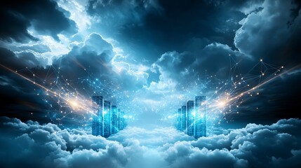 Fototapete - Floating cloud servers transforming the digital landscape futuristic environment stunning visuals sky view