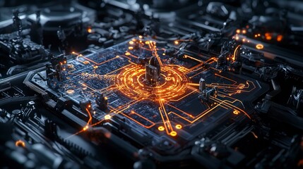 Fototapete - Strategic roadmap glowing with data paths leading to technological advancement digital environment infographic viewpoint