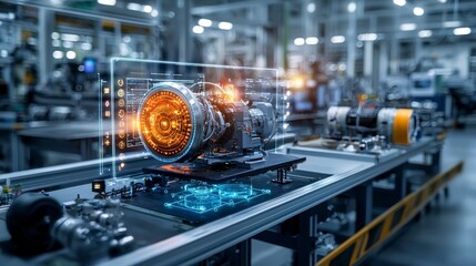 Fototapete - Smart factory innovations ai-enhanced industrial automation streamlining manufacturing with 3d visualization environments
