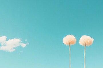 Poster - Minimalist Tropical Escape Dreamy Cotton Clouds and Azure Sky - Tranquil Nature Stock Imagery and Creative Marketing for Leisure Industry
