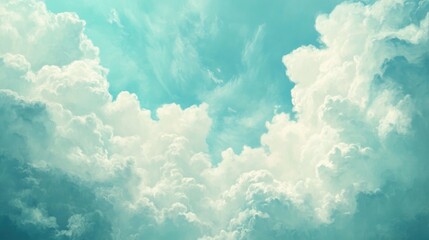 Wall Mural - The sky is blue with white clouds. The clouds are fluffy and spread out. The sky is clear and bright