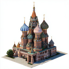 St. Basil's Cathedral with colorful domes against white background