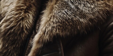 Wall Mural - A close up of a fur coat with a furry collar. The fur is brown and the collar is also brown