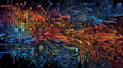 Abstract Colorful Digital Pixel Art with Flowing Lines