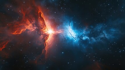 Wall Mural - a colorful galaxy with a red and blue star. the red star is surrounded by a blue cloud