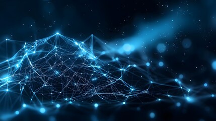 Leinwandbilder - Abstract electric blue neural network glowing technological web background with complex interconnected pathways and nodes showcasing the power of intelligence and information technology