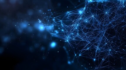 Fototapete - Glowing Blue Network Interconnected System Visualizing Data Processing and Intelligence Technology Concept