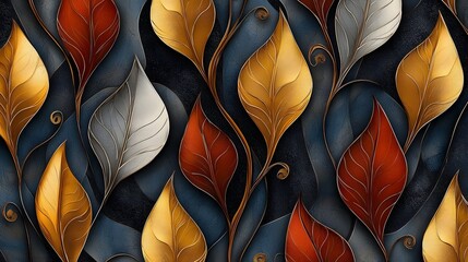 Poster - Seamless abstract decorative 3D leaves pattern with intricate textures and soft color gradients creating a modern and elegant visual background stylish