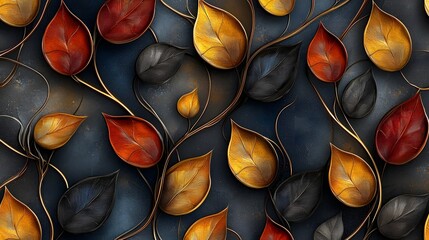 Poster - Seamless abstract decorative 3D leaves pattern with intricate textures and soft color gradients creating a modern and elegant visual background stylish for various design applications