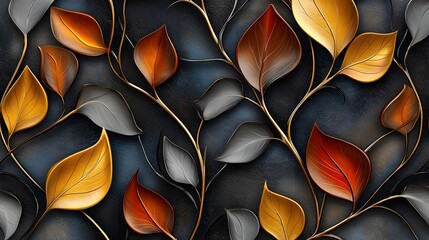 Poster - Elegant 3D abstract leaves pattern in a seamless design incorporating soft lighting effects and a sophisticated decorative style background