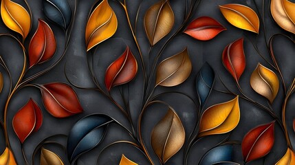 Leinwandbilder - Elegant and dreamy fantasy inspired seamless decorative 3D leaves pattern with an organic flow and glowing accents perfect for digital art graphic design interior design and home decor