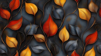 Leinwandbilder - Unique seamless 3D leaves pattern featuring a dynamic blend of geometric shapes and organic curves creating a visually appealing and decorative design background with a modern and aesthetic