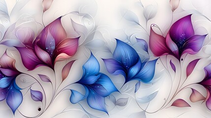 Aufkleber - Elegant seamless pattern featuring magical purple and blue flowers with soft gradients and intricate petal designs in a sophisticated background  The floral has a dreamy ethereal
