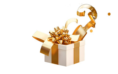 Wall Mural - discount design with opening gift box, gold ribbons and twinkles for congratulation, marketing disco