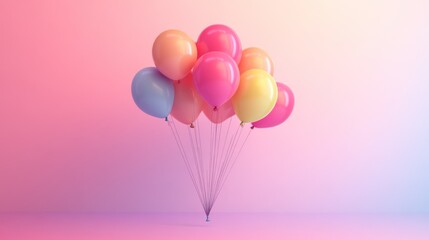 Wall Mural - Pastel balloons bunch on pink background.