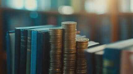 Wall Mural - Financial Literacy: Stack of Coins on Books Representing the Cost of Education and Knowledge