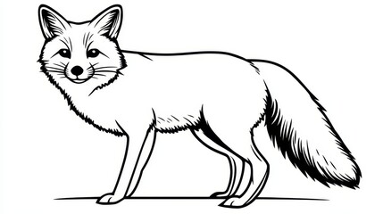 Wall Mural - stylized fox illustration, black outline, white background, vector graphic, animal design