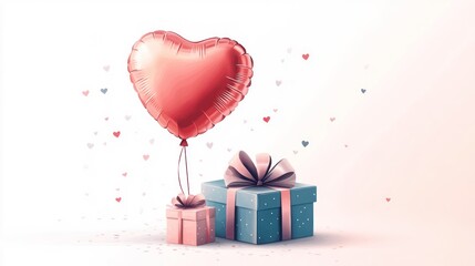 Wall Mural - Romantic heart balloon with gifts.