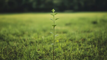 Sticker - Single sprout growing in a lush green field.