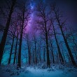 © Tariq - A mystical forest of luminous blue and purple trees under a snowy, starry sky.