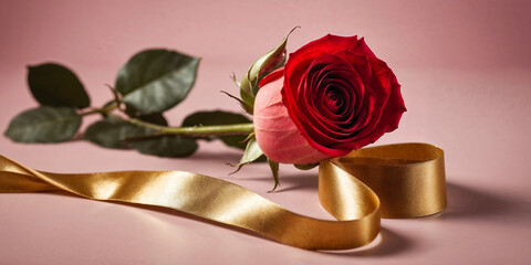 Wall Mural - valentines day image red rose over pink background