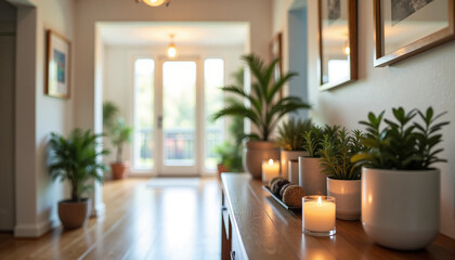 Wall Mural - Welcoming hallway with plants and candles