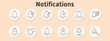 © Кирилл Макаров - Notifications set icon. Bell with checkmark, flag alert, water drops, scanning notification, smiley alert, multiple notifications, medical cross, mobile notification, zoom alert, timer