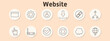 © Кирилл Макаров - Website set icon. Browser window, settings gear, user targeting, download, link, hierarchy chart, hand pointer, router, approval checkmark, cancel cross, cloud, global