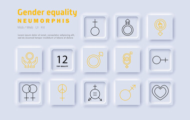 Gender equality set icon. Equality symbols, social balance, human rights, feminism, male and female, fairness, inclusivity, empowerment, diversity, unity