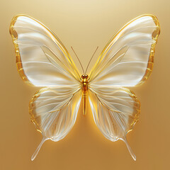 Wall Mural - Glass and gold butterfly with delicate transparent wings on golden background
