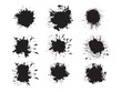 © rofikgraph24 - Black ink splatter isolated on white background Vector watercolor paint brush texture Ink splash and stain set Grunge spray drop spatter dirty blot splatters and splat Abstract splash blobs grangy
