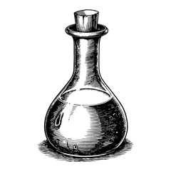 Wall Mural - a detailed potion flask bottle black and white outline line art drawing with stopper