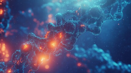 Wall Mural - molecular structure in blue science background featuring interconnected atoms and dynamic bonds, ide