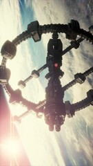 Wall Mural - unidentified alien spaceship flying near earth elements furnished by nasa, vertical