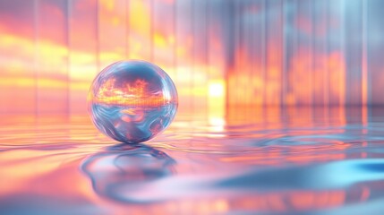 Wall Mural - Abstract Reflection of Light in a Colorful Crystal Sphere on Water