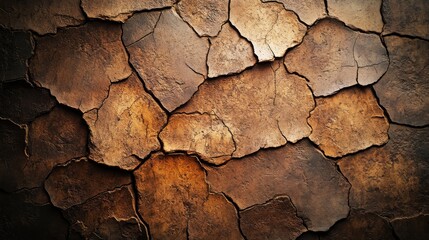 Wall Mural - Textured wall with cracked surface showcasing earthy tones in a natural pattern of dried clay and stone at midday illumination