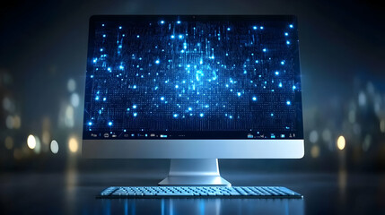Night city data stream desktop screen