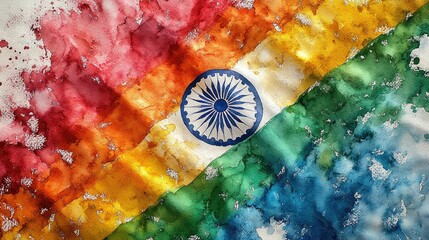 Wall Mural - A colorful hand-painted Indian flag on a paper background, ideal for use in patriotic or cultural-themed projects