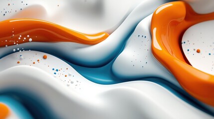 Wall Mural - Whimsical white background with playful orange and blue splashes: abstract design for branding and marketing