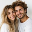 © Fari Studio - Cheerful Young Couple Posing Together Side by Side with Bright Smiles in Natural Light